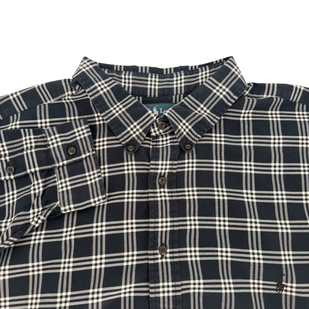 Ralph Lauren Mens 4XB Big Classic Fit Button Down Shirt Navy Blue White Plaid